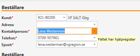 De uppgifter som sätts med automatik när du registrerar ny beställning/ felanmälan är inregistrerat i Landlord som är mastersystem för Weblord.