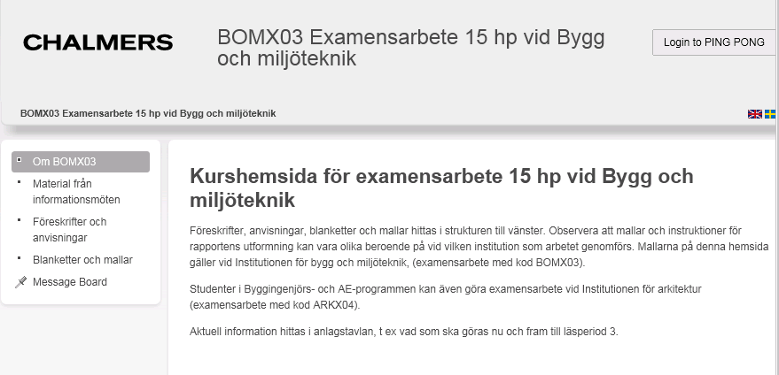 Kurshemsida BOMX03 Examensarbete 15 hp vid Bygg- och