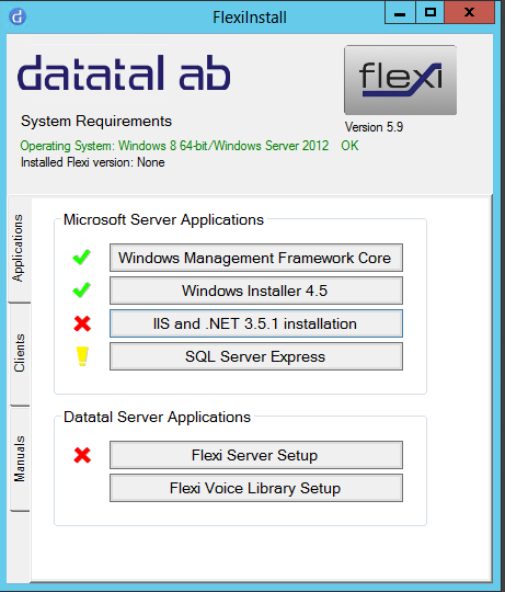 5 Förberedelser Starta Flexi 5.9 installationen genom att exekvera FlexiInstall.exe. Från och med denna release är installationsverktyget helt nytt och förenklat för en smidigare och mer automatiserad installation.