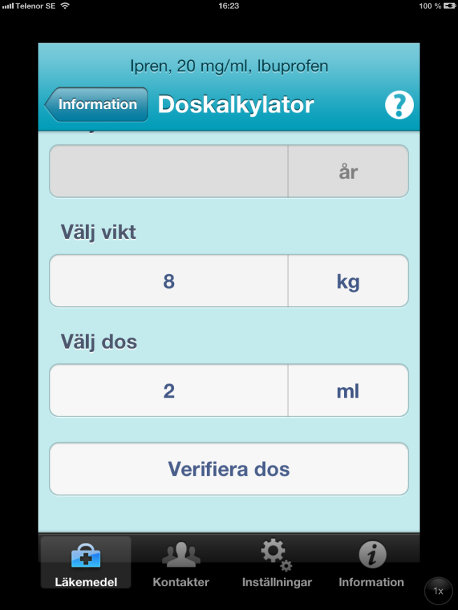 Verifiera dos Inmatad dosering
