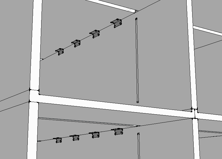 Figur 7.16 Fyra förband på andra sidan väggen. Då det enligt kapitel 7.1.3 visat sig att väggens dragkapacitet i underkant är undermålig då den betraktas som en fritt upplagd hög balk.