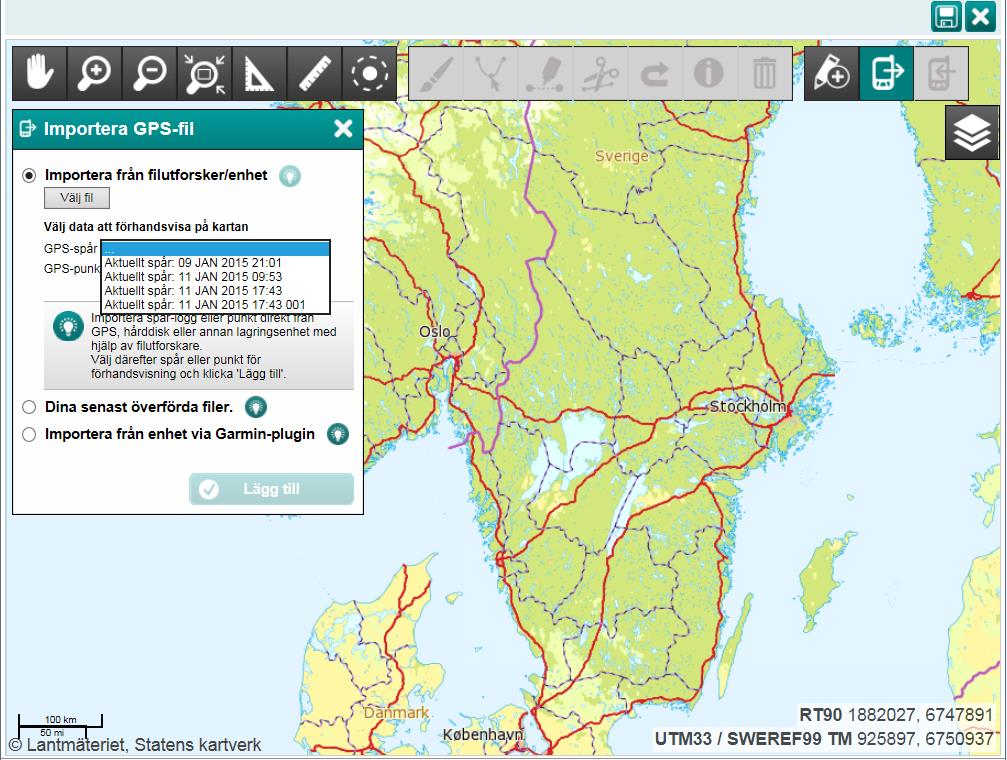 3. Klicka på knappen Välj fil och leta fram den fil som du vill använda. Filen kan finnas på till exempel datorn, nätverket eller på GPS-enhetens minneskort.