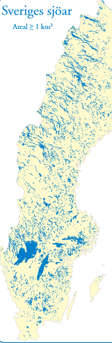 Sjörikt land Sverige Drygt 100 000 sjöar större än 1 ha = 0,01 km 2 = 0,1 km x 0,1 km 80 000 sjöar mindre än 10 ha Cirka en tiondel av sveriges yta.