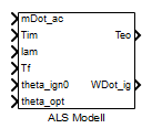 FUDGE 18 Figur 7: ALS-Modell Insignaler Beskrivning Dimension ṁ ac Massflöde in, luft [kg/s] T im Intemperatur, luft [K] ṁ f Massflöde in, bränsle [kg/s] T f Intemperatur, bränsle [K] θ ign