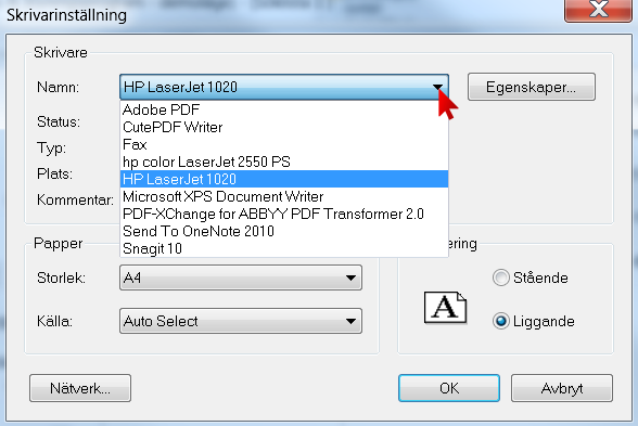 Skrivarinställning Välj din skrivare Välj format som skrivaren klarar.