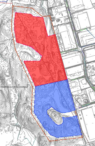 Sida 13 (32) Avrinningsområde norr, yta 27.4 ha Avrinningsområde söder, yta 21.6 ha Bild 5. Avrinningsområden, norrut markerat med rött och söderut markerat blått 3.1.2 Befintliga ledningar I dagsläget finns inga andra kända ledningar inom området än Käppalatunneln som korsar området från norr till söder.