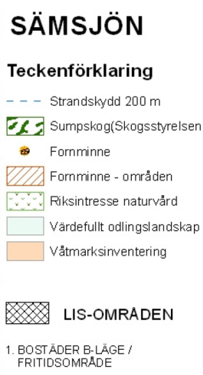 Utdrag ur LIS-planen Riksintressen Inget av riksintresse finns inom planområdet, dock finns skäl att anta att exploatering bör ske med särskild hänsyn till eventuella fornminnen inom området.