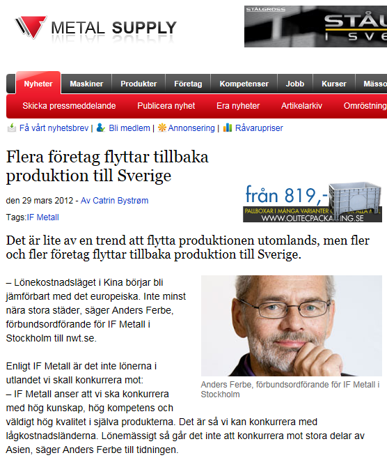 Hemtagning av produktion 29