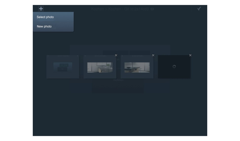 Utrustning 5.4 Lägga till rumsbilder För varje sida går det att lägga till rumsbilder. Det går att välja rumsbilderna från mobilenhetens galleri eller ta egna med dess kamera. 1.