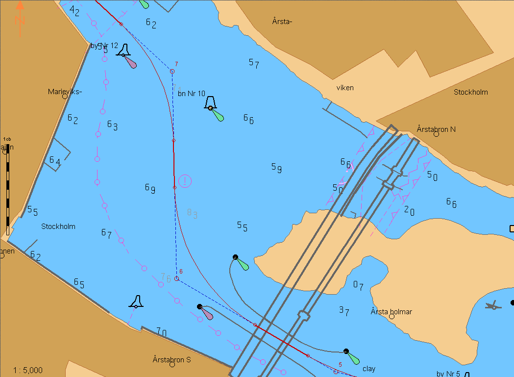 300 Mellan ledverken 75 Årstabron h=25m bredd 40m. Gm När ledverket går klart kom snabbt Sb.