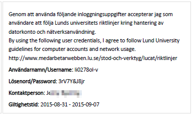 När gruppen skapats visas information om vad som skapats och man kan välja att skriva ut kontouppgifterna för besökskontona. Klickar man på Skriv ut lista öppnas en PDF-fil med kontouppgifterna.