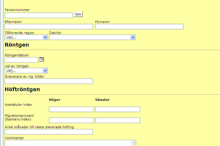 7. COMPORTO RÖNTGEN 1. Skriv in personens personnummer (ÅÅÅÅMMDD-XXXX) och tryck på sök. En ny ruta kommer att öppnas med personens namn.