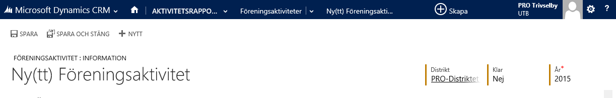 102 5 Aktivitetsrapportering Nu öppnas ett formulär som innehåller fält för genomförda förenings