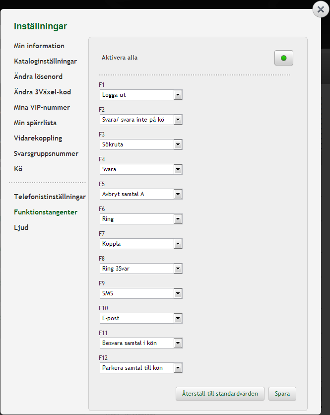 Ljud Du kan välja att höra ett ljud när det kommer ett samtal och/eller när det finns samtal i kön. Öppna fönstret Inställningar och markera Ljud till vänster i fönstret.