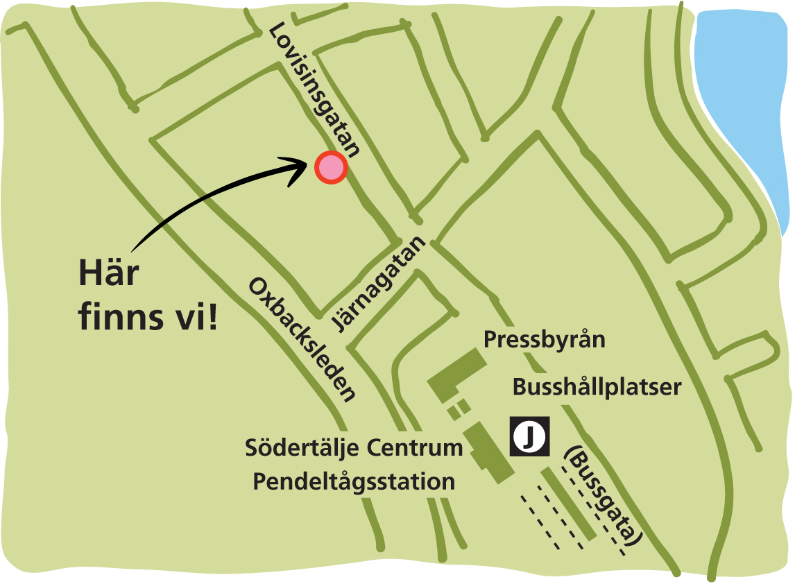 Vägbeskrivning till Åk pendeltåg till station Södertälje Centrum. Åk buss till hållplats Södertälje Centrum.