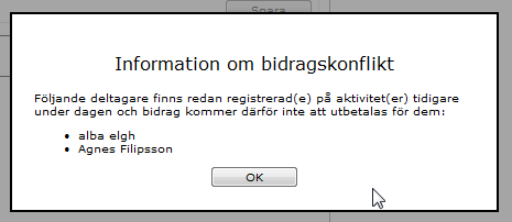 Nu visas ett signeringsmeddelande på skärmen. Viktigt att tänka på! Vid denna signering tar föreningsadministratören ett ansvar för att tillfällena har efterföljt kommunens bidragsregler.
