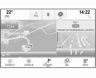Guidning Vägledning ges av navigationssystemet via visuella instruktioner och röstmeddelanden (röstvägledning). Visuella instruktioner Visuella anvisningar visas på monitorerna.