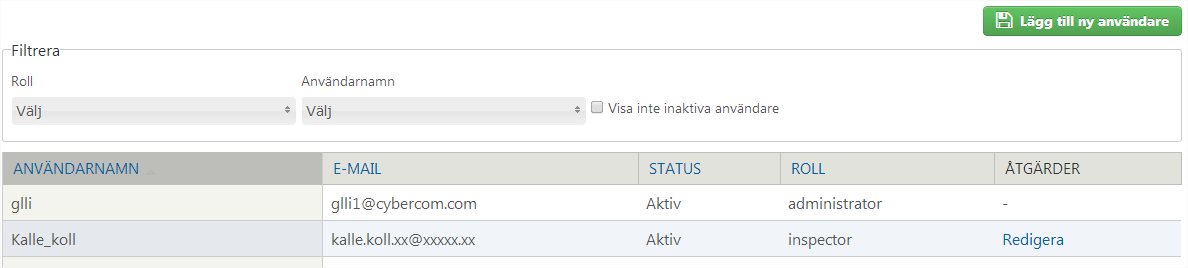 Lägg till/ändra användare Logga in som administratör i NatureIT. Klicka på Fiske. Klicka på Admin, Redigera och Användare.