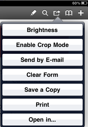 radera formulär/dokument från annoteringar Save a copy spara en kopia Print skriv ut (kräver särskild programvara) Open in - öppna i Avbryt aktiviteten genom att trycka Cancel.