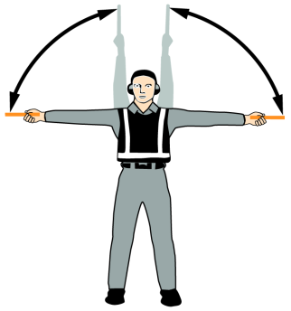 Hastigheten på rörelsen visar hastigheten på stigningen. *17. Move upwards (helicopter) Fully extend arms and wands at a 90-degree angle to sides and, with palms turned up, move hands upwards.