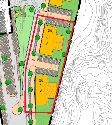 4 Delområde 3 Inom delområdet finns byggrätt för totalt 4 000 kvm BTA, fördelat på två kvarter med vardera 2000 kvm BTA i form av flerbostadshus i fem våningar.