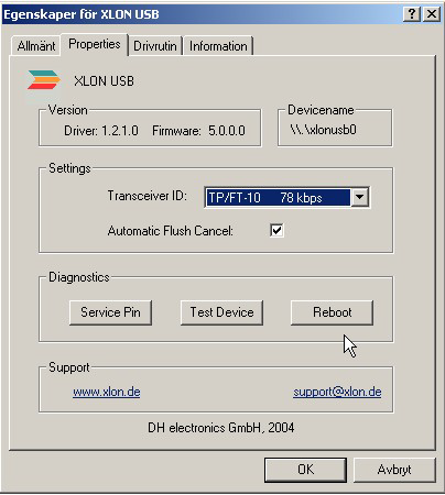 Reset LonDongle INSTRUKTION Dok.