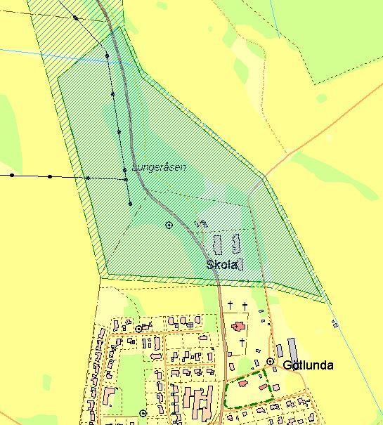 Närmaste rekreations/skogsområde finns norr om Götlunda skola, dock måste Kyrkvägen korsas för att ta sig dit från området för alternativ D. Störningar Området är placerat nedanför åsen.