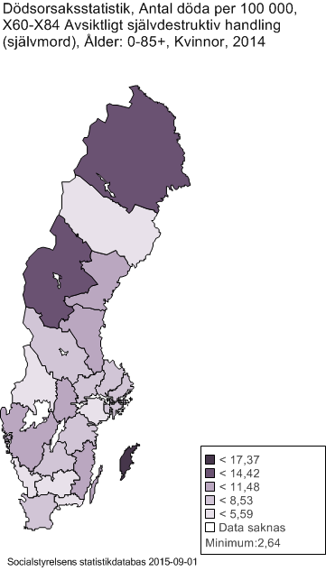 Suicid bland kvinnor i Sverige 2014: 487 kvinnor dog i