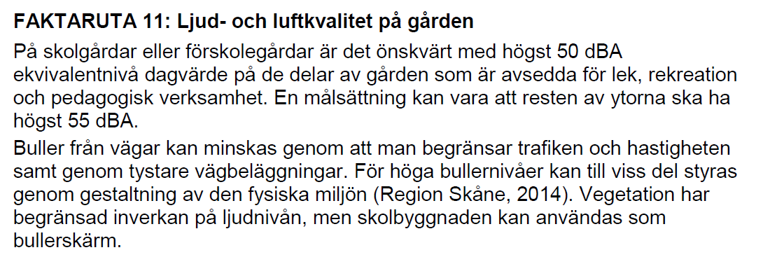 5 Resultat Figur 3: Faktaruta hämtad från Boverkets rapport 2015:8 Gör plats för barn och unga! 5.1 Partikelberäkning På följande sidor redovisas resultaten av partikelberäkningarna för Kv.