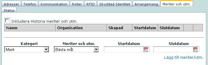 Därefter beroende på vad du ska skapa klickar du på fliken Skapa Merit eller Skapa Utmärkelse. Därefter går du till exempel till fliken personregister och söker upp personen som skall få en merit.