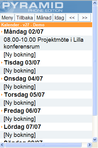 Pilarna bredvid datumet bläddrar framåt/bakåt en hel vecka i taget. Längst ner finns kommandot Visa kalender för annan signatur.