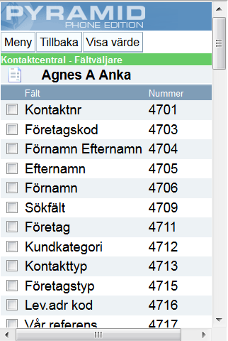 Behörighet för om användaren ska komma åt fältväljaren anges i rutin 874 Behörigheter, via fliken Funktioner och valet Mobile Office.