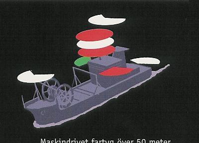 Regler 26 - Fiskefartyg trålare < 50m enligt nedan > 50m dessutom ytterligare ett toppljus högre än och längre akteröver än det gröna ljuset Dagersignal