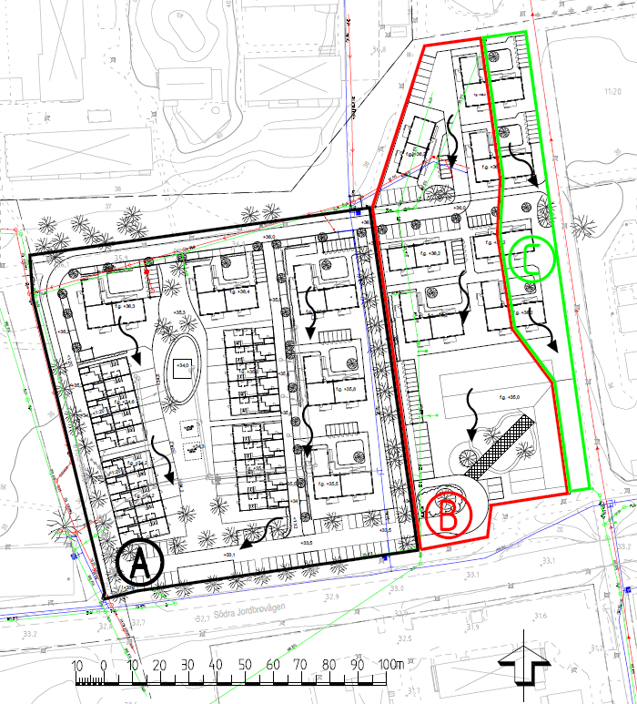 4.2 Framtida avrinning Dagvatten från det framtida exploateringsområdet har delats in i tre avrinningsområden i och med den förändrade