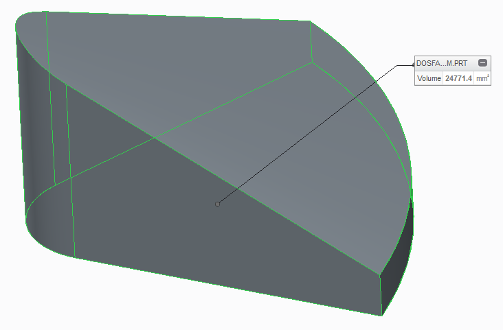 Skalet har inre väggar för styrning av pulver och som stryker av pulvret vid dosering. De inre väggarna upptar en del av den inre volymen, volymen beräknas med modellen i figur 18. Figur 18.