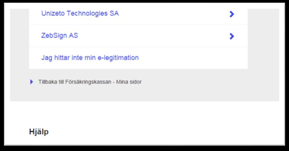 Figur 11. I version 3 av prototypen har Jag hittar inte min e-legitimation flyttats upp till listan med alla e-legitimationer.