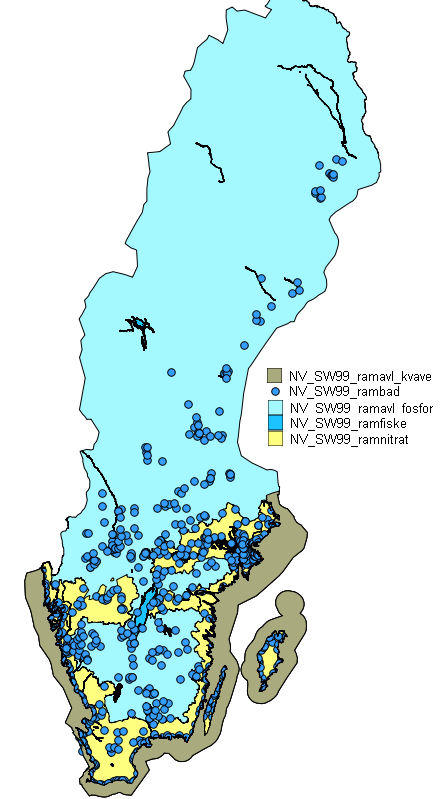 Figur 8: a) Undersökningstillstånd och bearbetningskoncessioner inom mineralrättsregistret; b) Olika skyddade områden enligt ramdirektivet för vatten. 2.1.