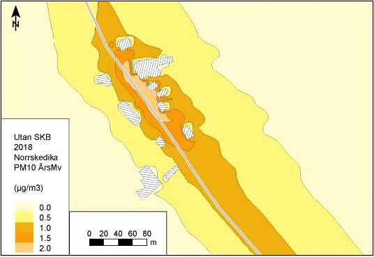 År 2018 PM 10 utan SKB (nollalternativ) Årsmedel År 2018 PM10 SKB-bidrag Årsmedel