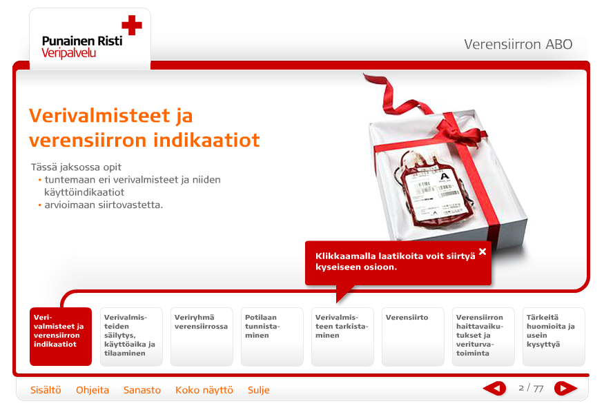 ABO-kurs för blodtransfusion på nätet www.terveysportti.