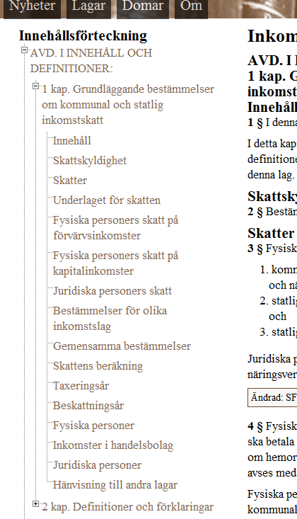 Webbadresserna till varje enskild lag och rättsfall är så korta och enkla som möjligt.