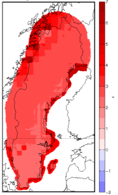 2069-2098 för EC-Earth nedskalad av tre regionala klimatmodeller som sedan bearbetats med DBS-metoden.