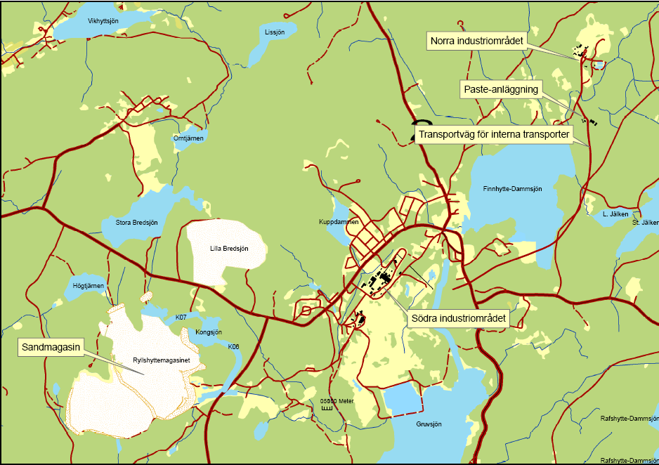 Figur 18. Översikt av Garpenbergsgruvan. 4.1.1 Det norra industriområdet, Garpenberg Norra Det norra industriområdet utmärks av en 65 m hög lave med två bergfickor.