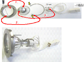 skruvmejsel. Lampan ( Art. Nr.: 1717 Reflektorstrahler 28W Energy Reducer ) kan nu tas bort. Var noga med att undvika kontakt med huden när du sätter en ny lampa.