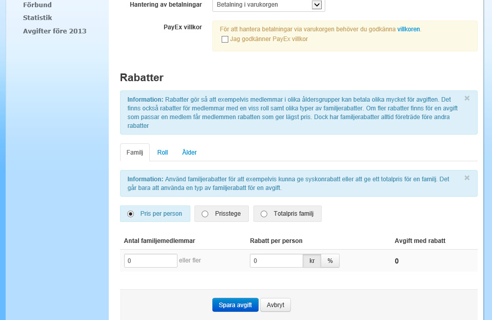 Manuell betalning Föreningen skickar ut en avi eller får betalning direkt vid medlemskapets start och betalning sker kontant eller via bank/postgiro.