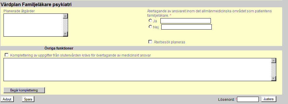 Vårdplan Familjeläkare Överst visas Patient information samt antal vårdplaner som patienten tidigare har haft.