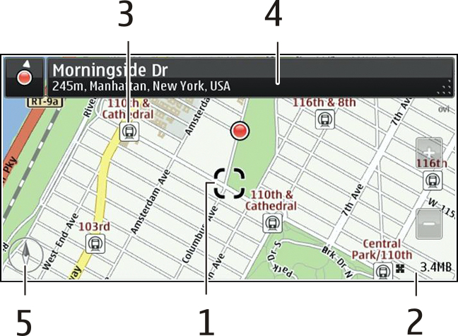 Kartor 83 Zooma in eller ut Välj + eller -. Tips! Om du vill zooma kan du också sätta två fingrar på kartan och dra isär dem om du vill zooma in eller ihop om du vill zooma ut.