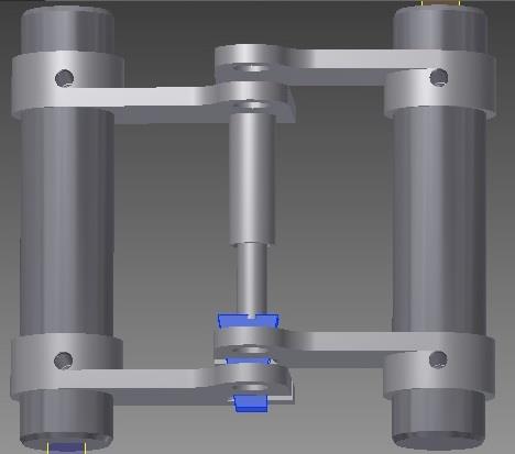 Bilaga B: Lösningar från konceptutveckling fas 2 Figur 20. Cylinder med dubbla kolvar och kolvstänger som skjuter ut åt var sitt håll och låser redskapsfästet i sitt maxläge.