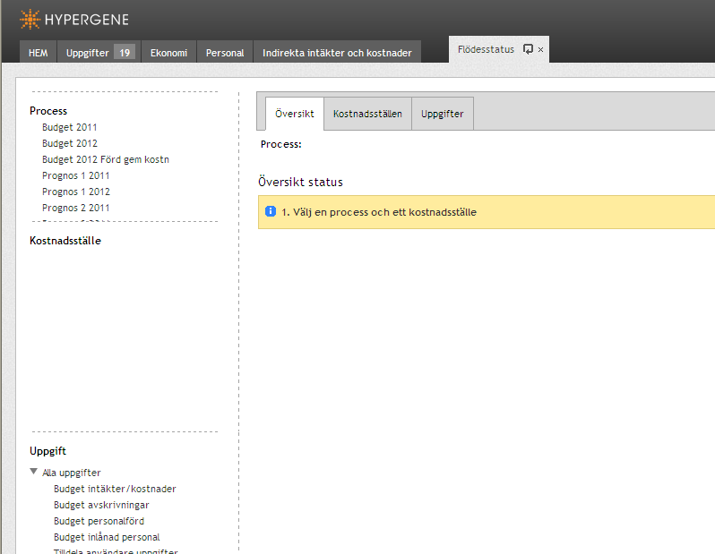 7 4. Budgetrapporter Flödesstatus Här beskrivs hur man på ett snabbt sätt kan klarmarkera uppgifter och godkänna kostnadsställen och institutioner som man väljer att inte ska arbeta
