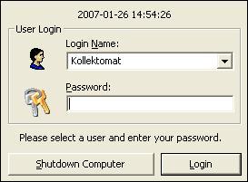 När dator startat upp möts man av en vanlig Windows-inloggning. Klicka bara med fingret på OK knappen och ange inget lösenord! Man kommer nu till en andra inloggningsbild.