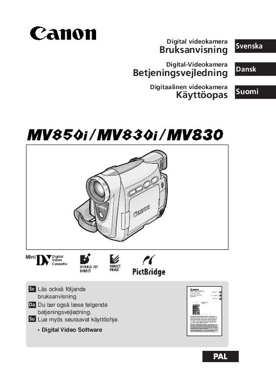 Du hittar svar på alla dina frågor i CANON MV830 instruktionsbok (information, specifikationer, säkerhetsanvisningar, tillbehör